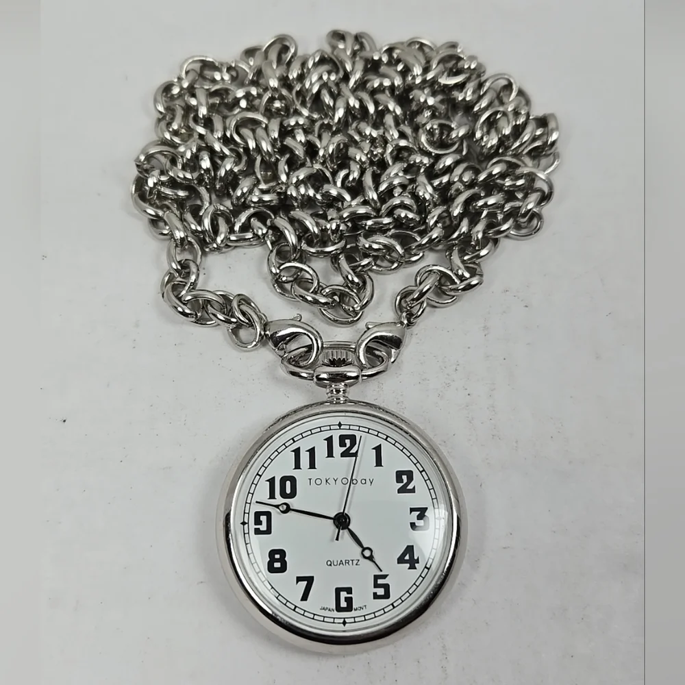 TOKYObay Pocket Watch Silver Tone New Battery Jeans Pants Suit Chain Necklace